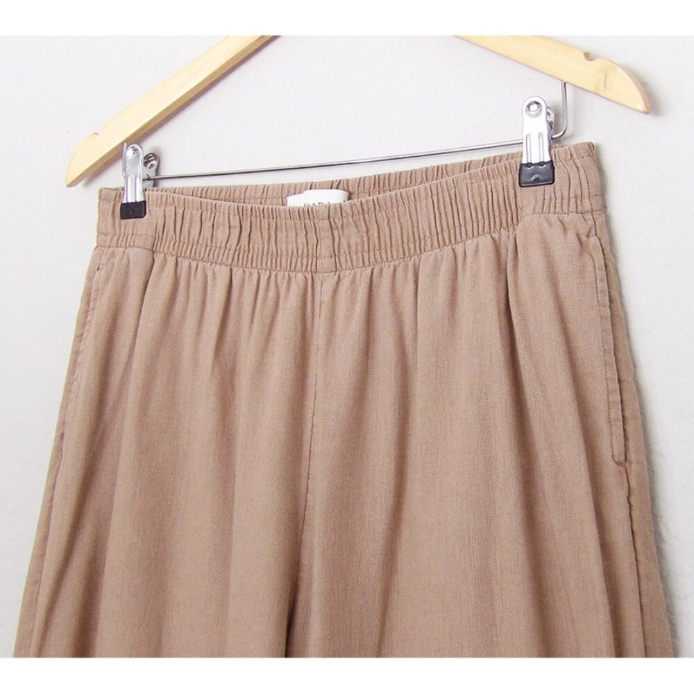 Abercrombie & Fitch Linen Cotton Wide Leg Crop Pull On Pants M Camel Tan Comfy - Picture 10 of 11